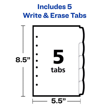 Avery Write & Erase Durable Plastic Mini Dividers for 3 Ring Binders and 7-Ring Binders, 5.5